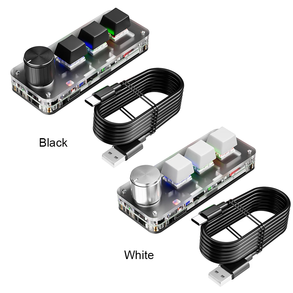 Teclado con perilla personalizada Macro de programación, 3 teclas, 1 perilla, teclado para juegos, Teclado mecánico con cable RGB, teclado de atajo inalámbrico