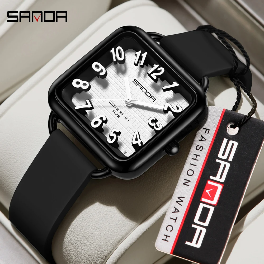 

SANDA брендовые модные легкие роскошные элегантные часы для женщин, нежные минимализм, стерео циферблат, кожаный ремешок, женские наручные часы