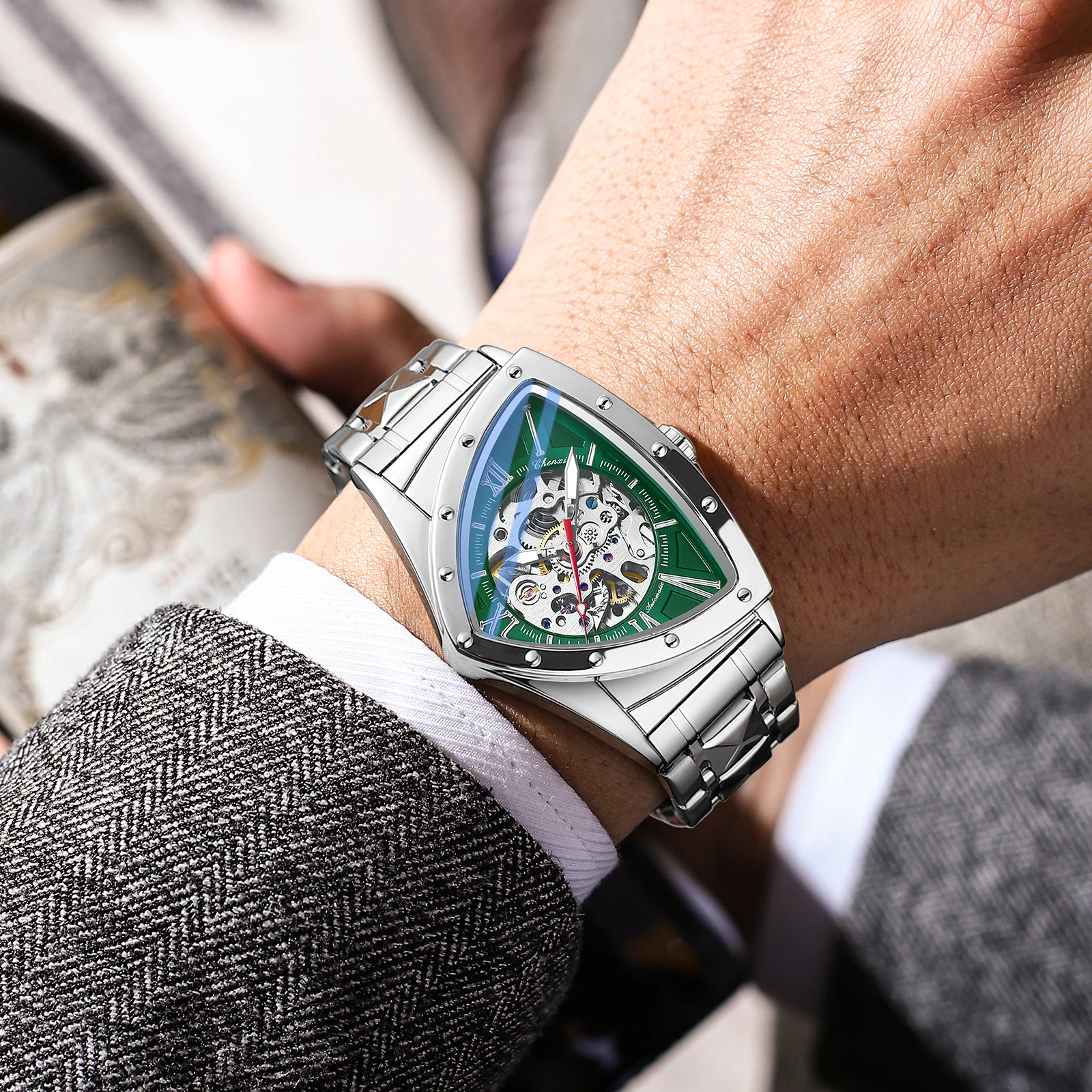 

CHENXI 8853 Fashion Men's Mechanical Watch Business Hollowed Waterproof Luminous Wristwatch High-Quality Stainless Steel Strap