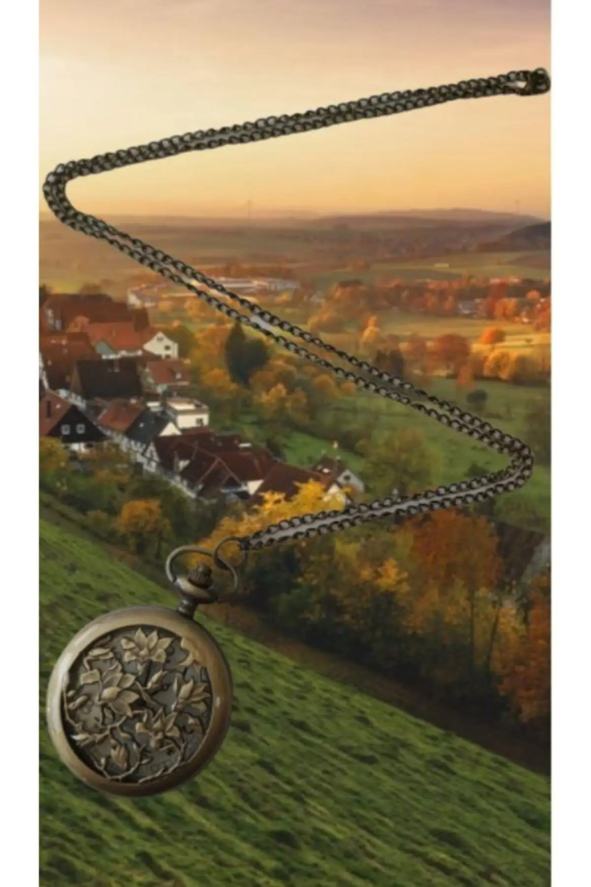 Uras Classic Quartz Köstekli Bronze Antique Pocket Watch Necklace Chain Ivy Garden Patterned Vintage Watch Men Women