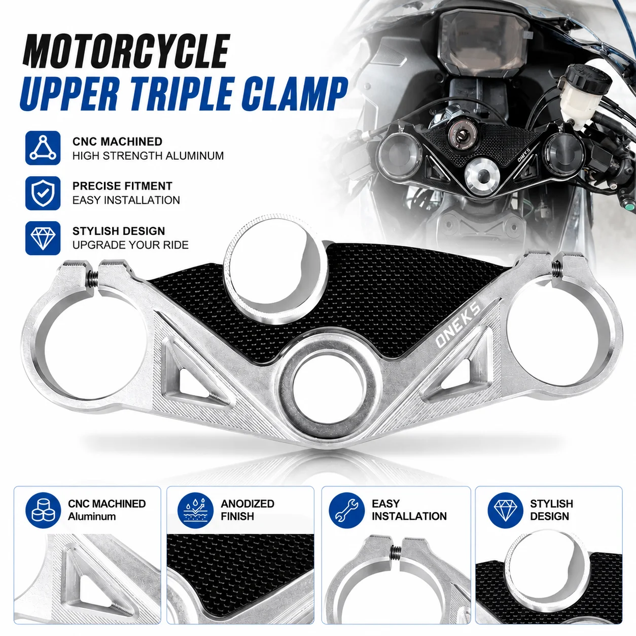 Motorcycle accessory modification CNC Triple Clamp Front Fork Clip On Handlebars For Kawasaki NINJA ZX6R ZX636 2019-2026