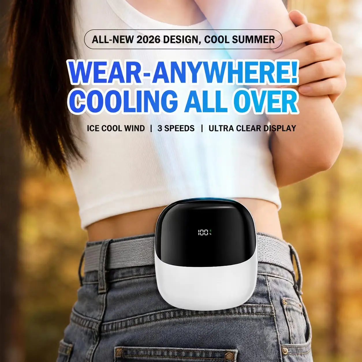 Portable Mini Fan with Digital Display and Three-Speed Wind Adjustment, Neck-Hanging/Hanging and Waist-Clip Design, Suitable for Students, Battery-Powered Cooling Fan for Outdoor Use, Travel, Office Desk, Bedside, Etc., Multifunctional and Practical
