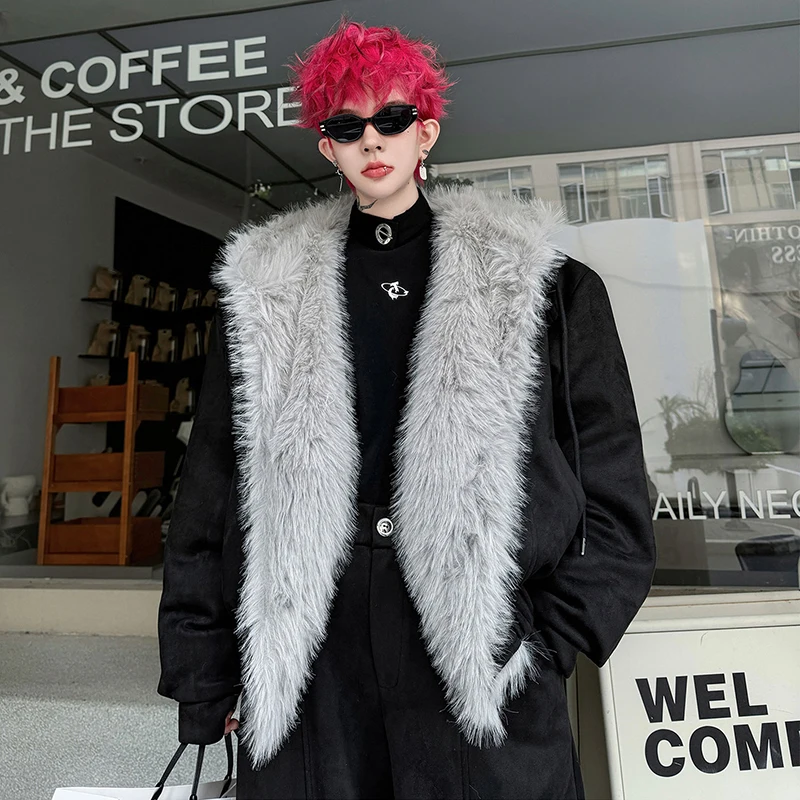 LUZHEN 2025 الشتاء أنيق وسيم قطعتين مجموعات الرجال فو الفراء بطانة الدافئة مقنعين معطف مبطّن بلون سراويل تقليدية JY5246