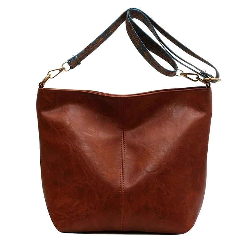 Damen-Umhängetasche aus weichem PU-Leder, Vintage-Umhängetasche mit breitem Riemen, lässige Hobo-Tasche, Handtasche mit großem Fassungsvermögen