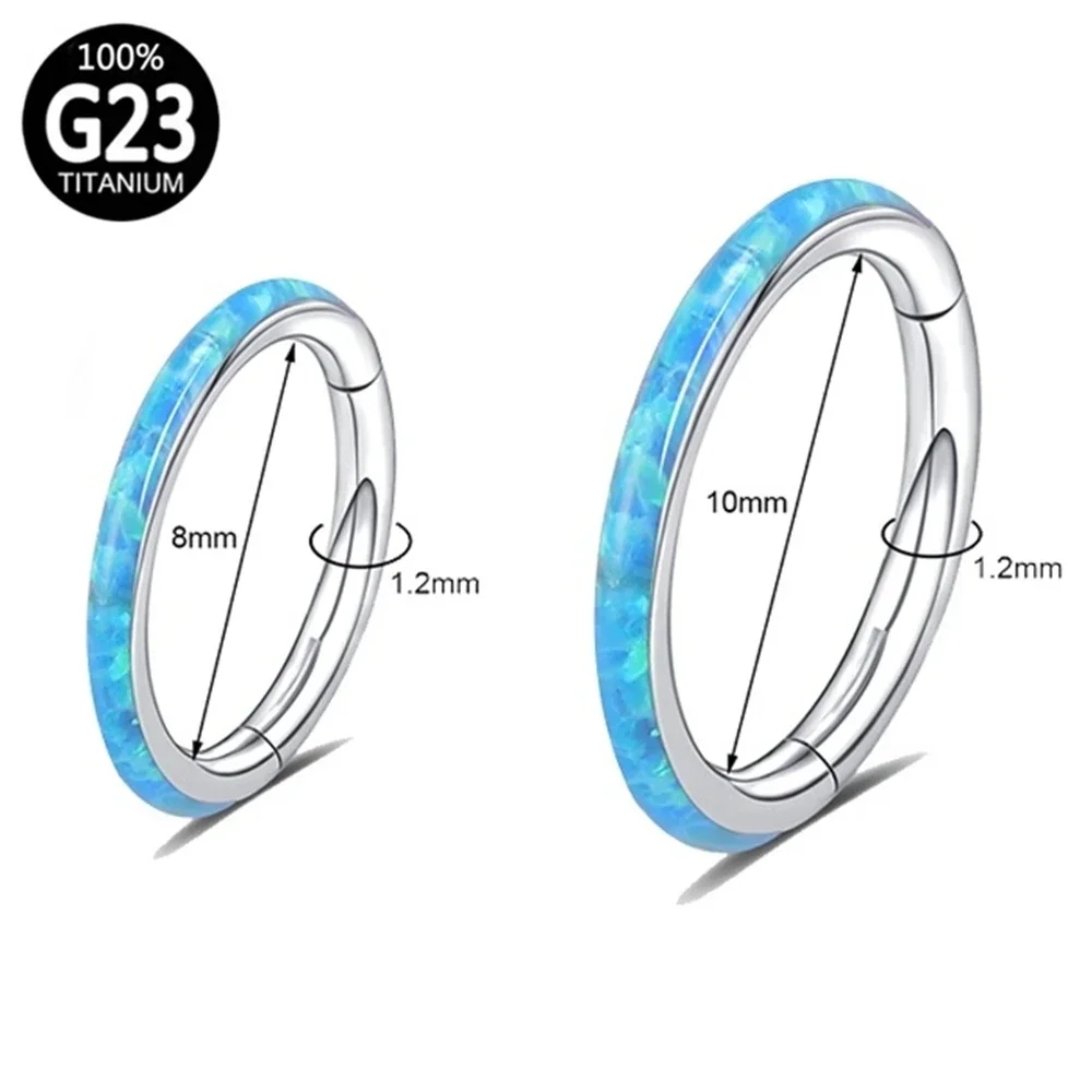 2Pcs G23 Titanium Opal Zircon Set Nose Septum Piercing Ear Tragus Conch Piercing 6-12mm Inner Ring