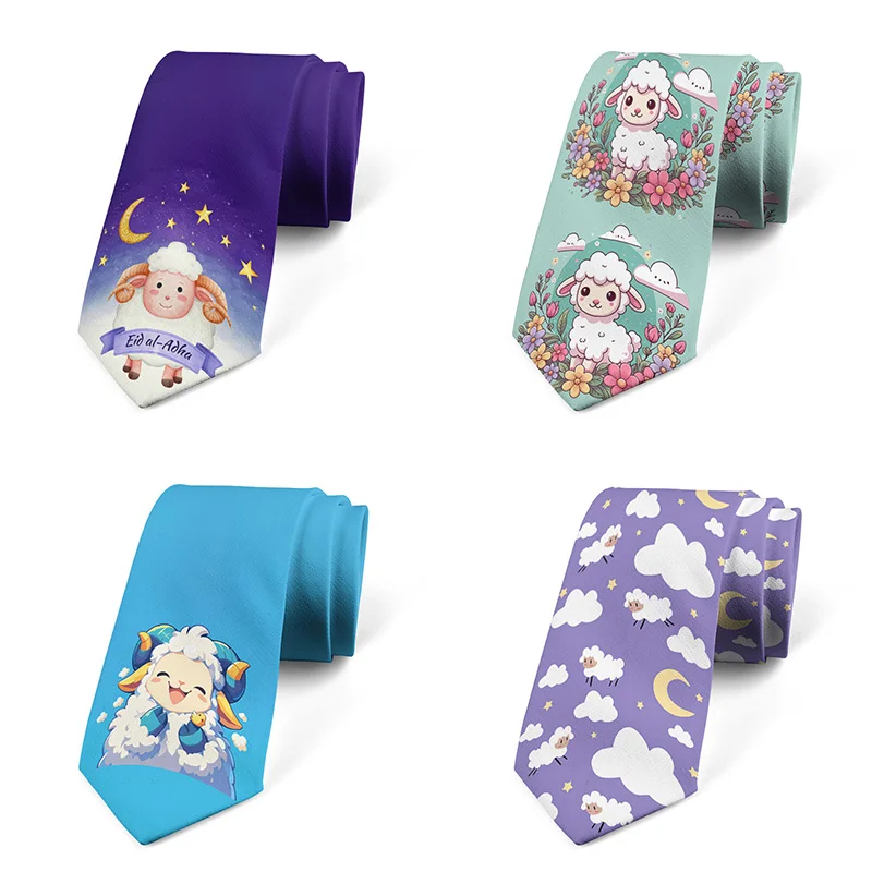 

Funny cartoon little sheep printed tie fashion little sheep design men's tie unisex business party tie boutique gift