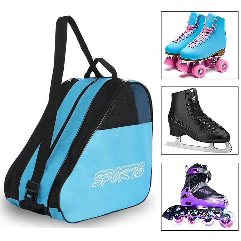 Bolsa portátil para patines, funda para zapatos de patinaje sobre hielo, bolsa de almacenamiento transpirable de gran capacidad para patines en línea para niños, bolsas para zapatos de patinaje