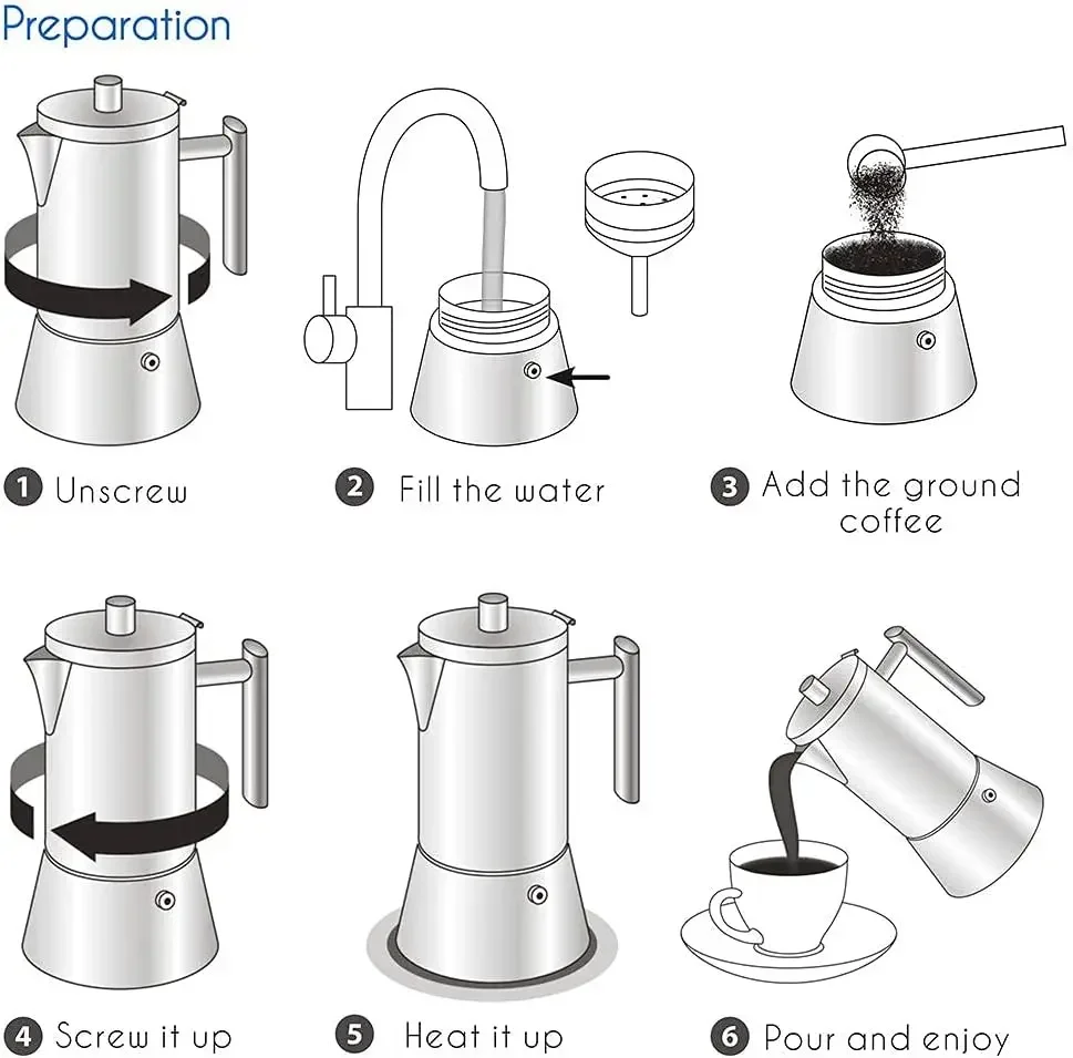 Easyworkz Diego Herd-Espressomaschine, Edelstahl, italienische Kaffeemaschine, 4 Tassen, 6,8 oz, Induktions-Moka-Kanne