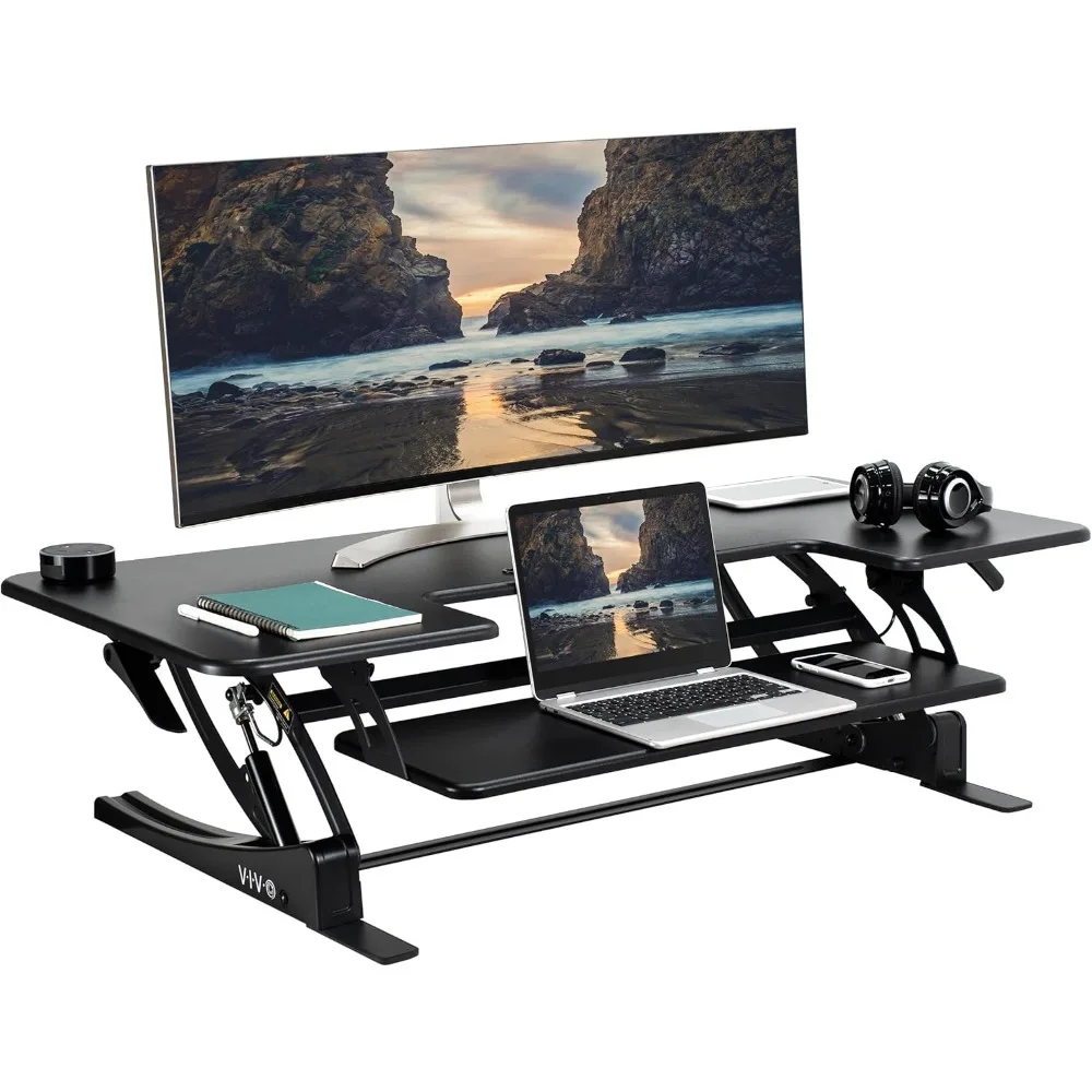 

48 inch Height Adjustable Large Stand Up Desk Converter, V Series, Quick Sit to Stand Tabletop Dual Monitor Riser Workstation,
