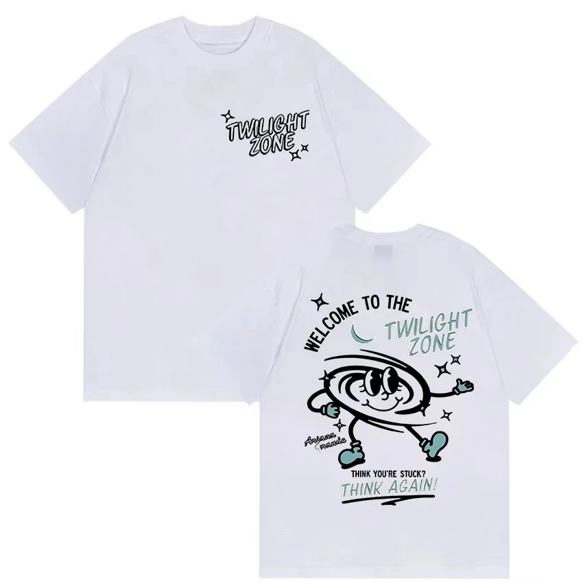 2026 Men Vintage Cartoon Galaxy Character Graphic T Shirt Chest & Back Double Print Crewneck Tees Unisex Black Oversized Short