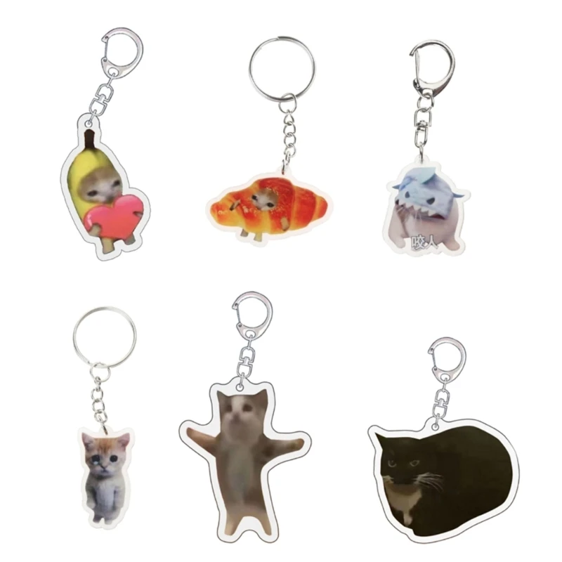 Pack of 6 Cat Keychains Hilarious Cat Amusing Key Chains Funny Keyring Pendant Animal Themed Key Holders Ornament