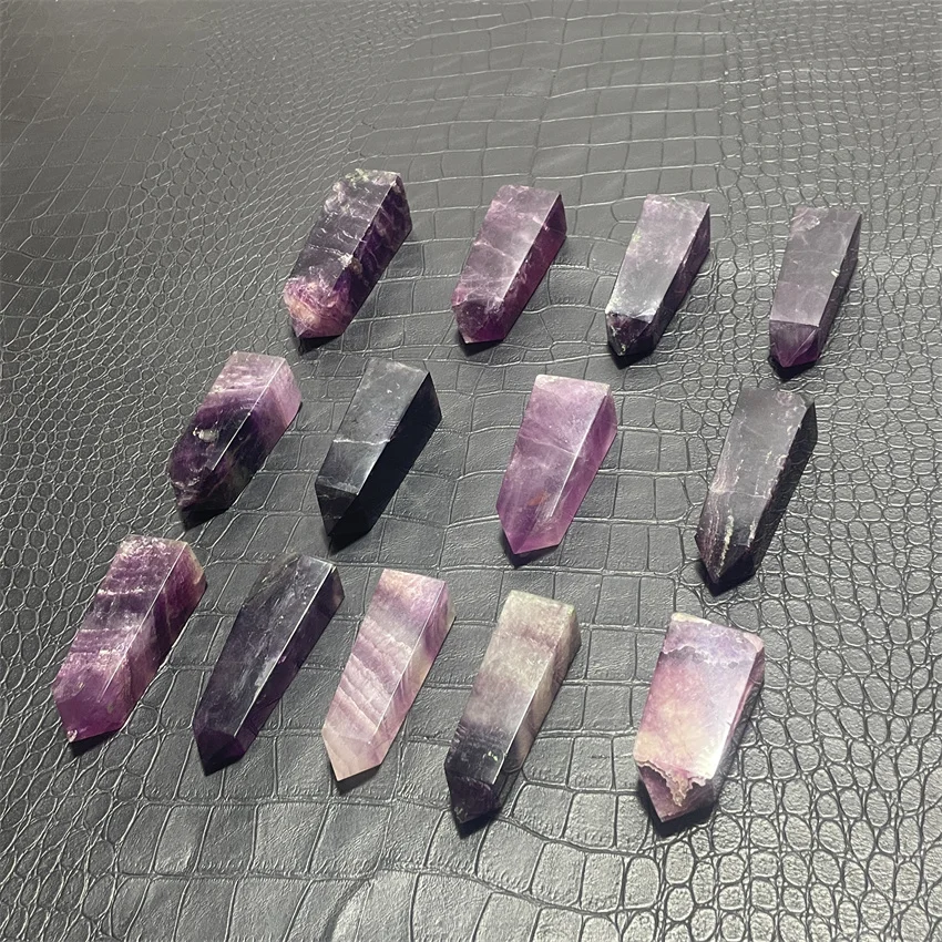 Natural Stone Purple Fluorite Tower Polished Quartz Crystal Wand Point Reiki Healing Gift Room Colorful Decor Obelisk