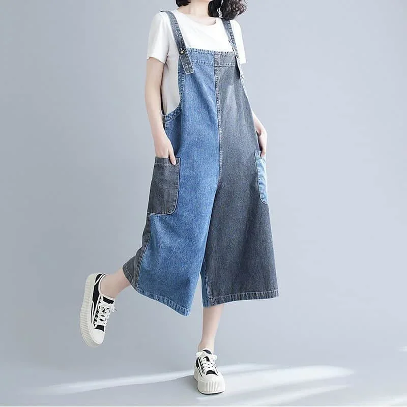 

Denim Jumpsuits for Women Korean Style Vintage Playsuits Wide Leg Pants Loose Trousers Oversized Overalls for Women Clothes