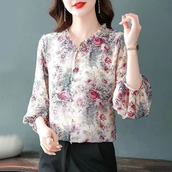 Casual Loose Elegant Fashion Pullovers T-Shirts Round Neck Temperament Three Quarter Sleeve Printing New Women's Clothing 2023
