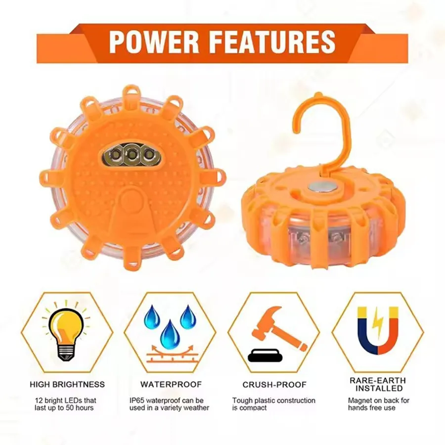 LED Car Emergency Light Flashlight Magnetic Induction Strobe Road Accident Lamp Beacon Safety Accessory Strobe Light 15 leds