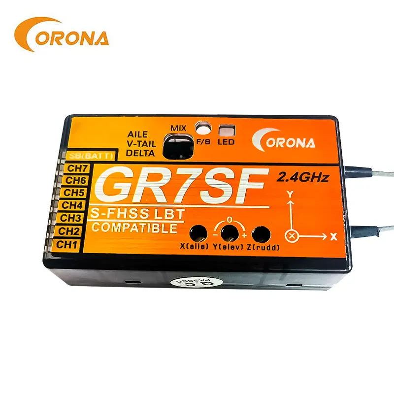 Corona GR7SF 2.4GHz 7CH S.BUS Receiver with 3X Gyro Futaba S-FHSS Compatible Transmitter T6J T8J 10J T14SG 16SZ for FPV Airplane