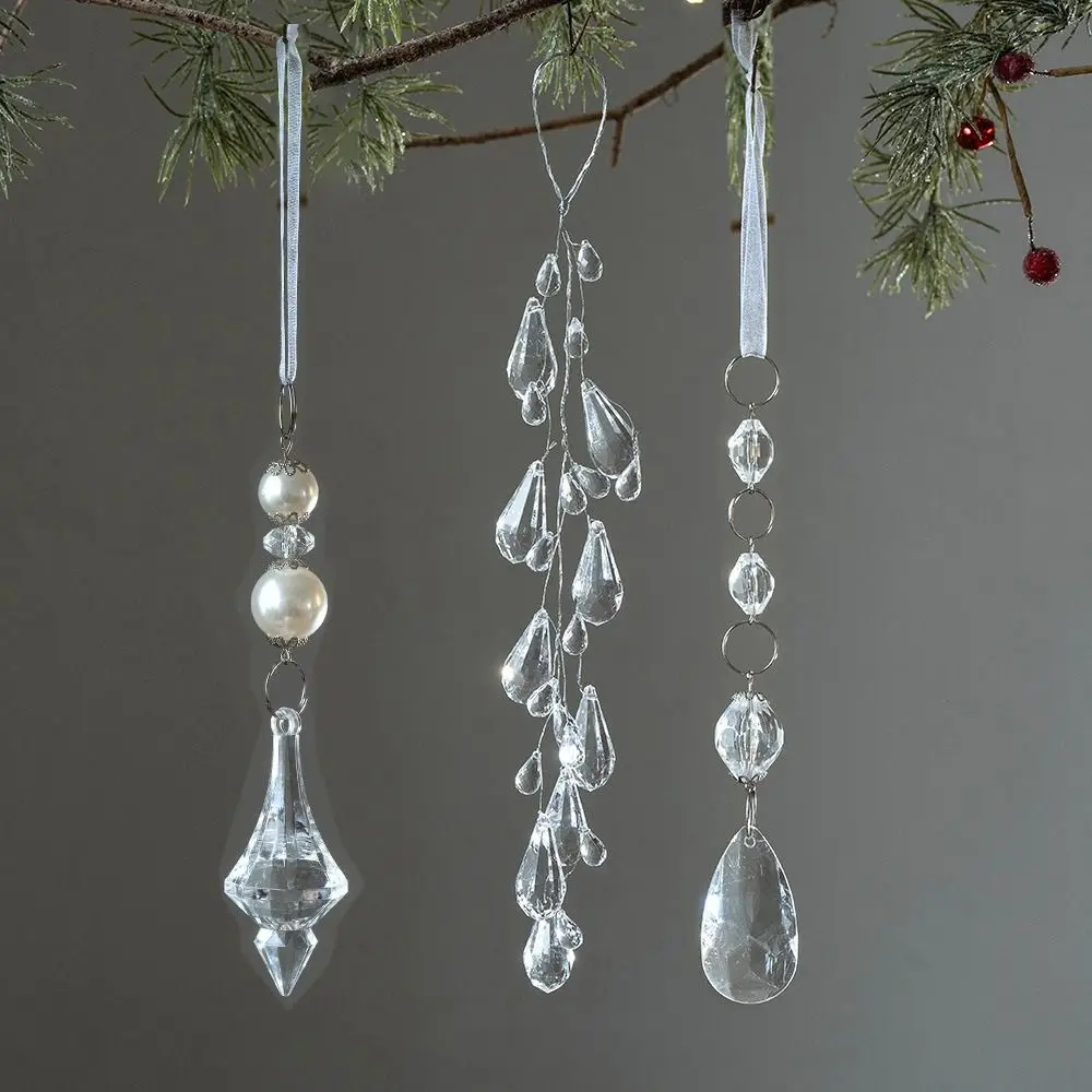 Acrylic Xmas Water Drop Pendant Artificial Transparent Xmas Tree Hanging Icicle Glitter Christmas Tree Decoration Atmosphere