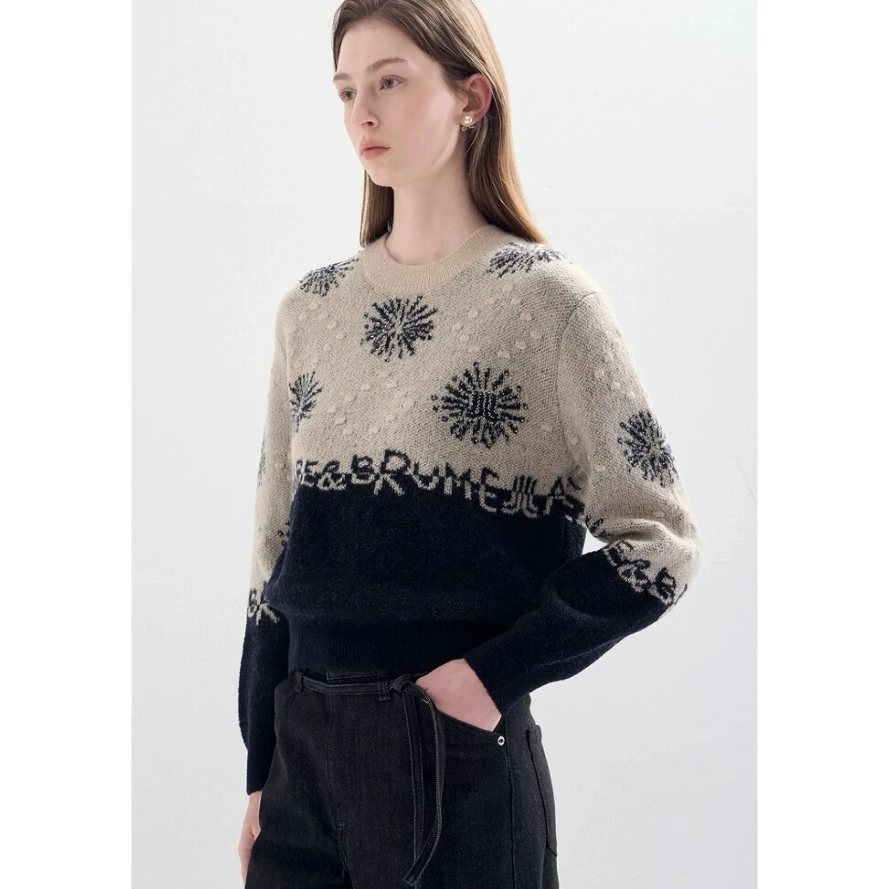 

Lemon Cheese LAN25 Winter Faion круглый светр Ne Color Blo Snowflake Bead шерстяной вязаный свитер универсальный Ele Commute Sle