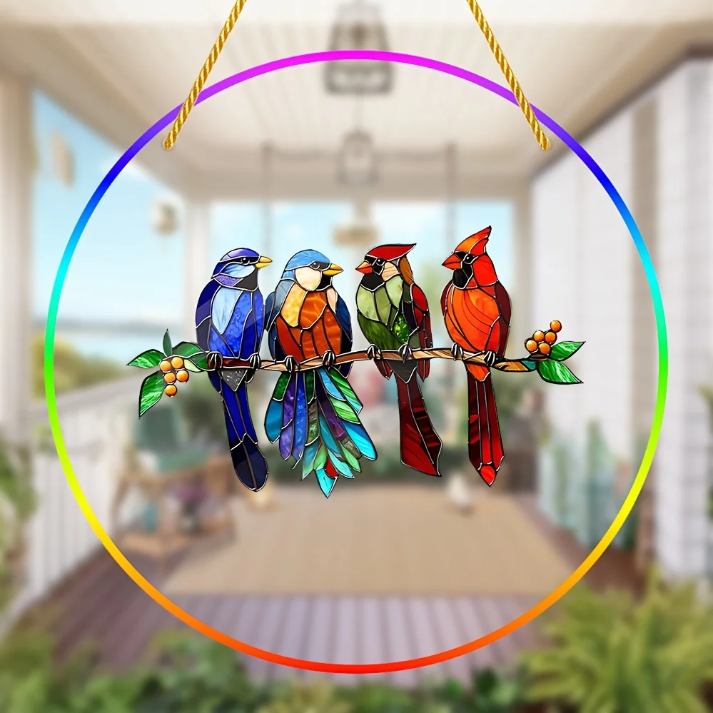 Charming Four Little Birds Acrylic Window Hanging-Light Catcher For All Seasons,Perfect For Home&Garden,Porch,Birthday Gift