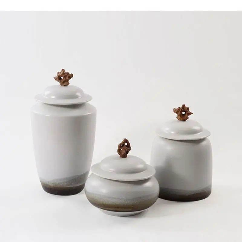 Traditional Ink Painting Porcelain Jars with Lids Glazed Ceramic Vase Flower Arrangement Tabletop Storage Jar Vintage Home Decor