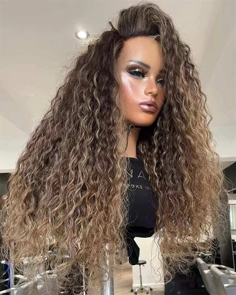 

Синтетический парик с кружевной передней частью, предварительно сшитый, мягкий, 26 дюймов, длинный, с коричневыми мелированиями, кудрявый, 180% плотность, для женщин, термостойкий, без клея