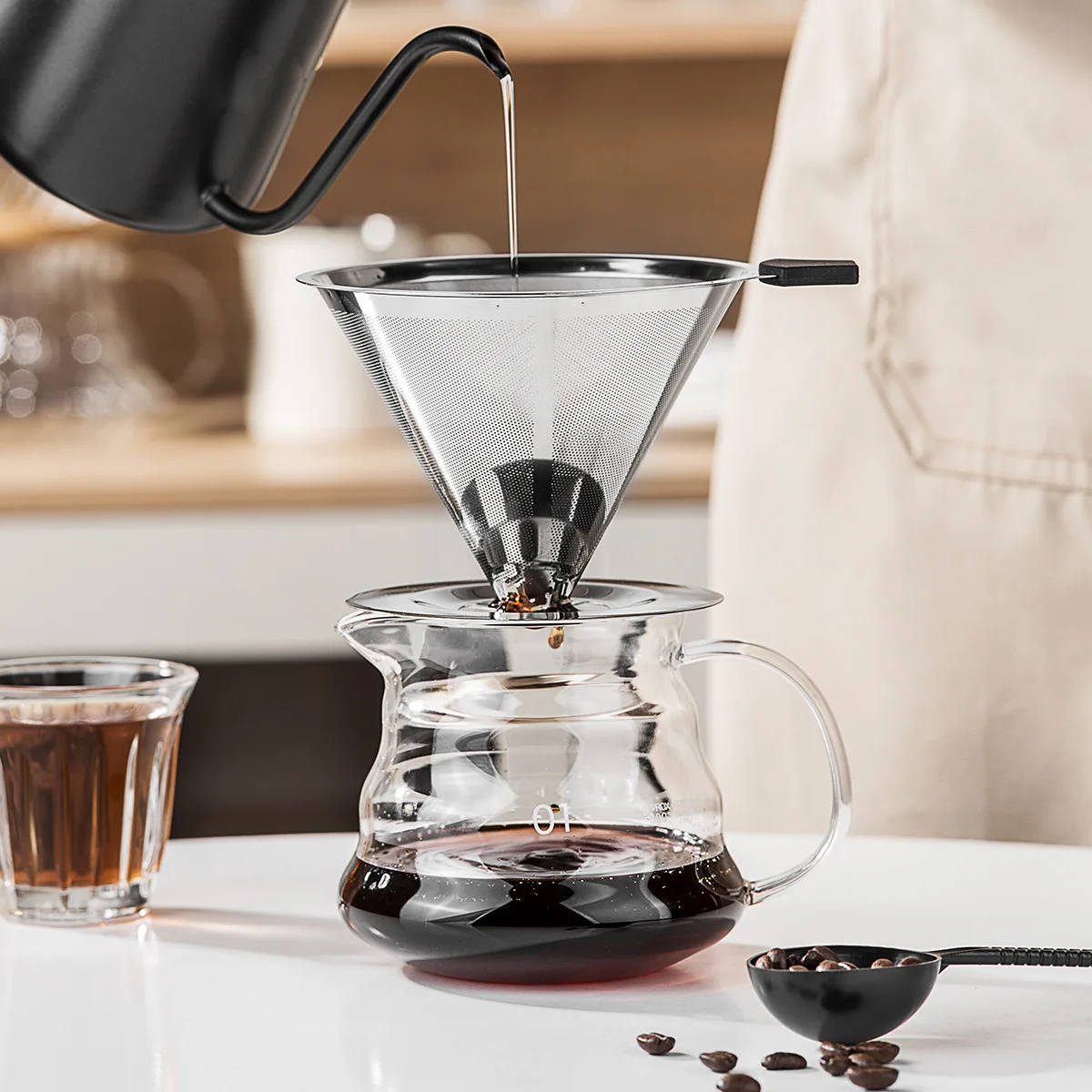 Reusable Double Layer Stainless Dripper, Fine Mesh Coffee Filter for Pour Over