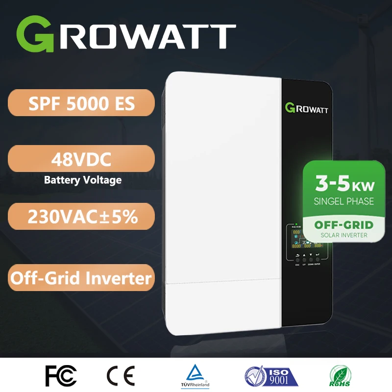 Growatt 5KW OFF Grid Inverter SPF 5000ES Single Phase 48vdc 230vac 3.5Kw 5Kw With Wifi Hybrid Solar Inverter