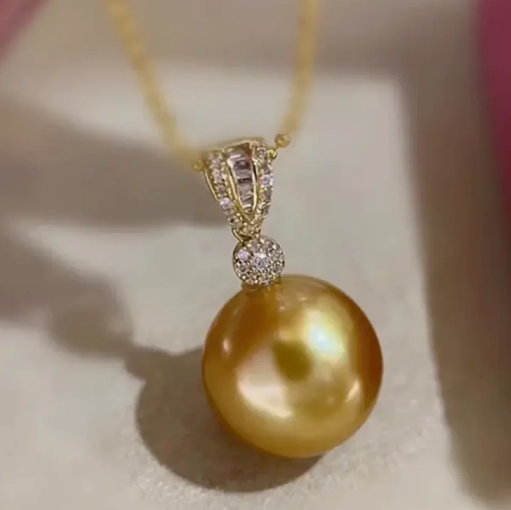 

Beautiful Pearl Pendant AAAA 11-12mm South Sea Round Gold Pearl Pendant Necklace 925S 18inch