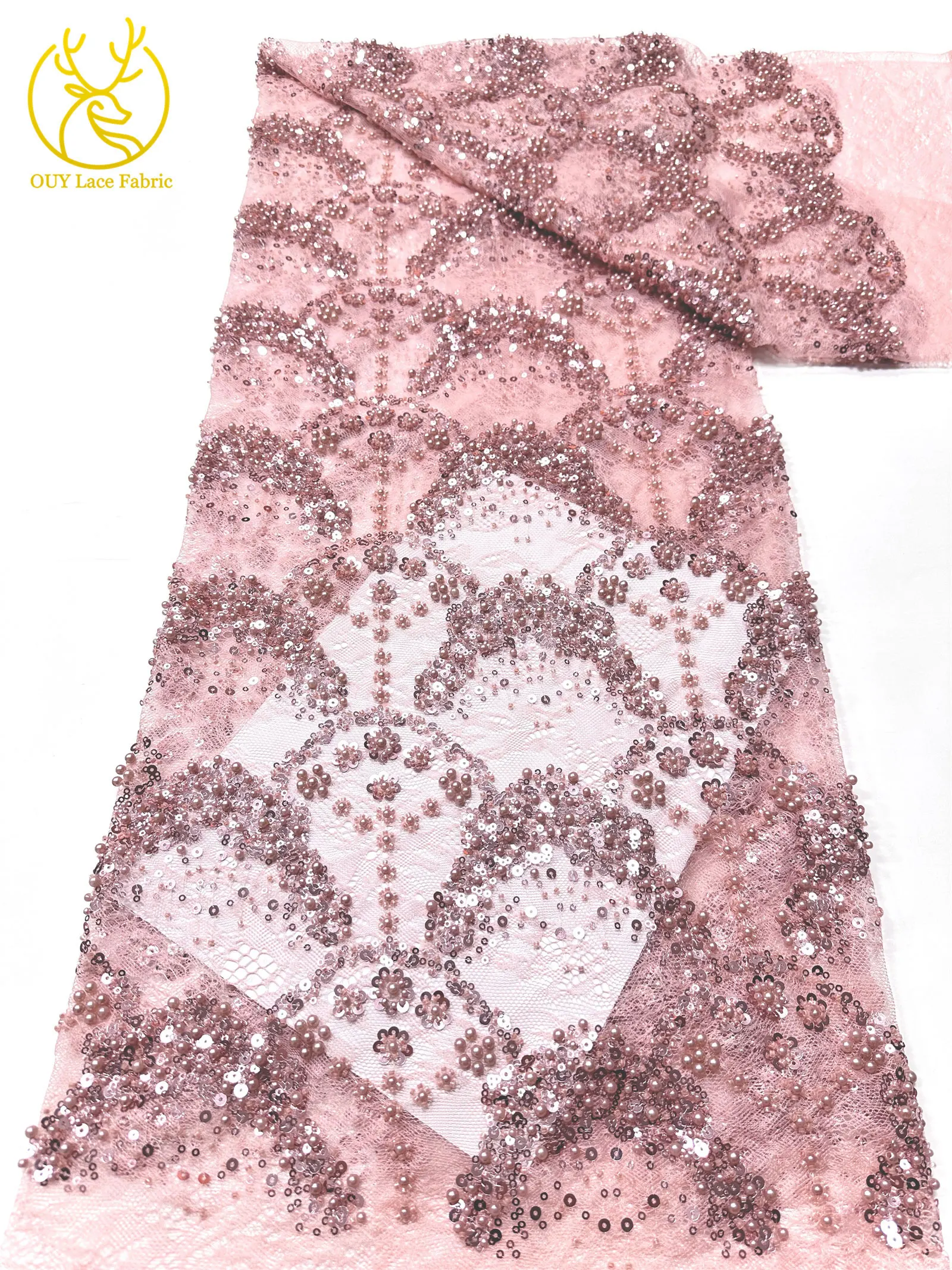 Luxuriöser französischer Kleid-Perlen-Spitzenstoff 2026, hochwertiger gelber afrikanischer Pailletten-Spitzenstoff für Frauen, Hochzeit, Party, Kleid, Nähen – Detail 15