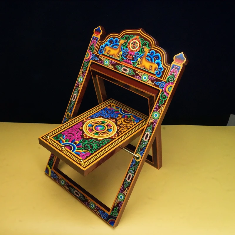 Tibetan Style Solid Wood Painting Deer Scripture Supporting Frame Printing Pattern Foldable Storage Wood Household Study Rooms