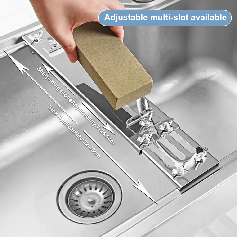 

Stainless Steel Anti-Slip Sharpener Tool Non-Slip Sharpening Stone Bracket with Wing Nuts for 12.6-18.11 In Sink Kitchen Gadgets