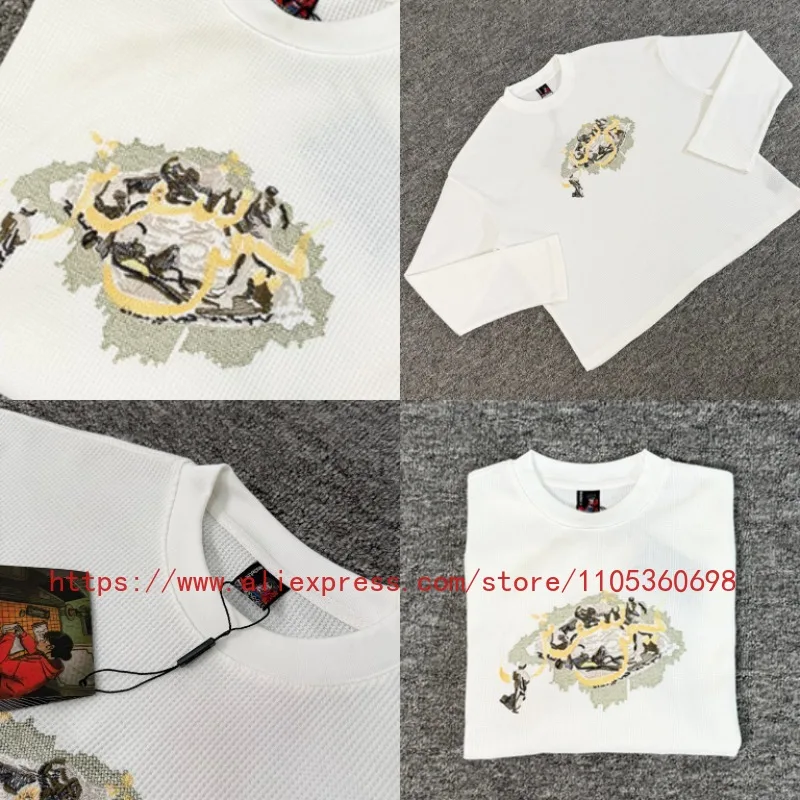 New Arrival DERSCHUTZE Men's Long Sleeve Top  Abstract Graffiti Print Loose Casual Streetwear Tee Top