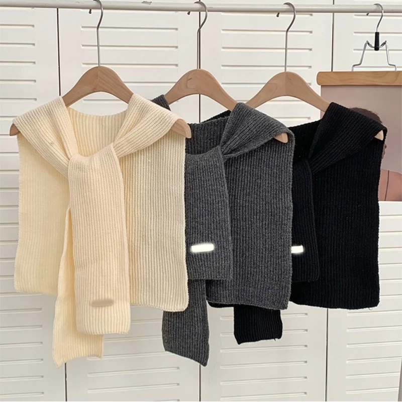 Women's Fashion Sweater Knitted Shawl Wrap Scarf Knotted Front Solid Color Shoulder Covering Capelet Faux Collar Scarves