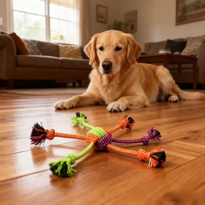 Langlebiges Bissfestes Interaktives Knotenspielzeug für Hunde - Kaubares Seil mit Grünen & Orangen Fransen, Verspieltes Design, Hundespielzeug – Detail 2