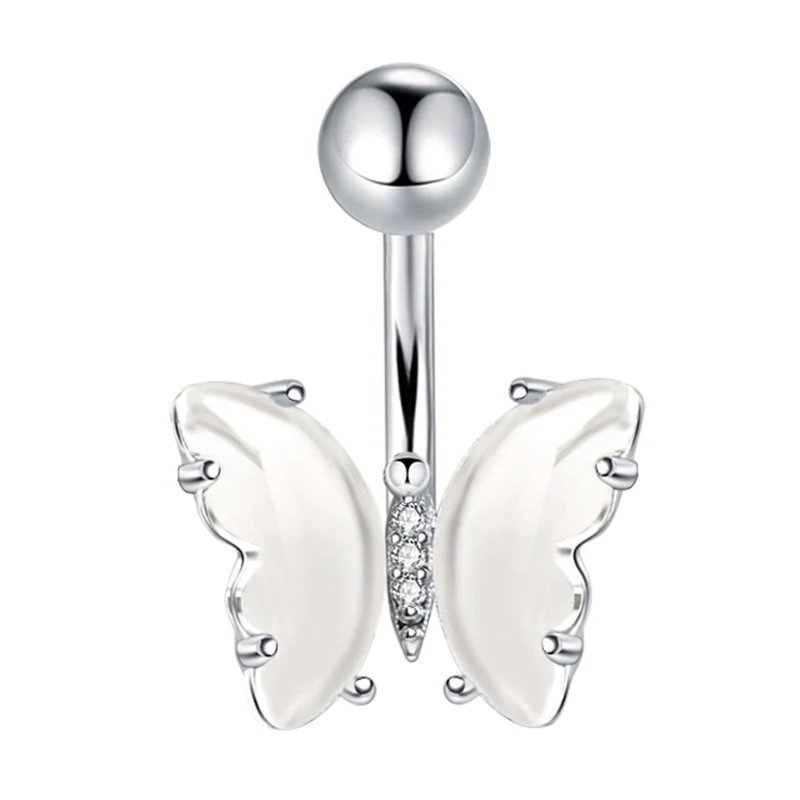 Belly Button Ring for Women Butterfly Shape Prong Setting Crystal Stone 14G Stainless Steel Rod Body Piercing Fashion Jewelry