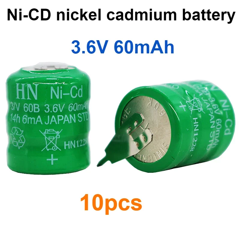 

10pcs/lot Ni-CD nickel cadmium battery data backup battery memory industrial NiCD batteries cell 3.6V 60mAh