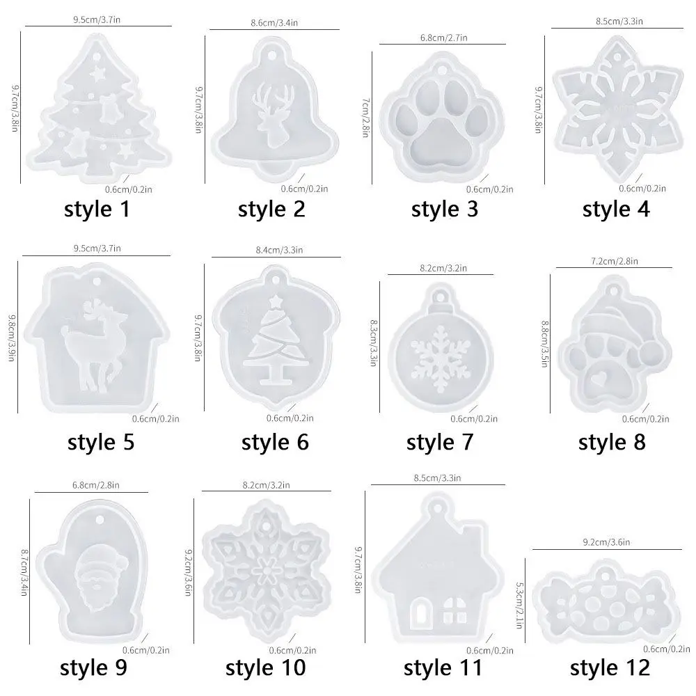 Con agujero Molde de resina navideña 12 estilos forma de alce Molde de resina Epoxy Santa Claus copo de nieve decoración de árbol de Navidad