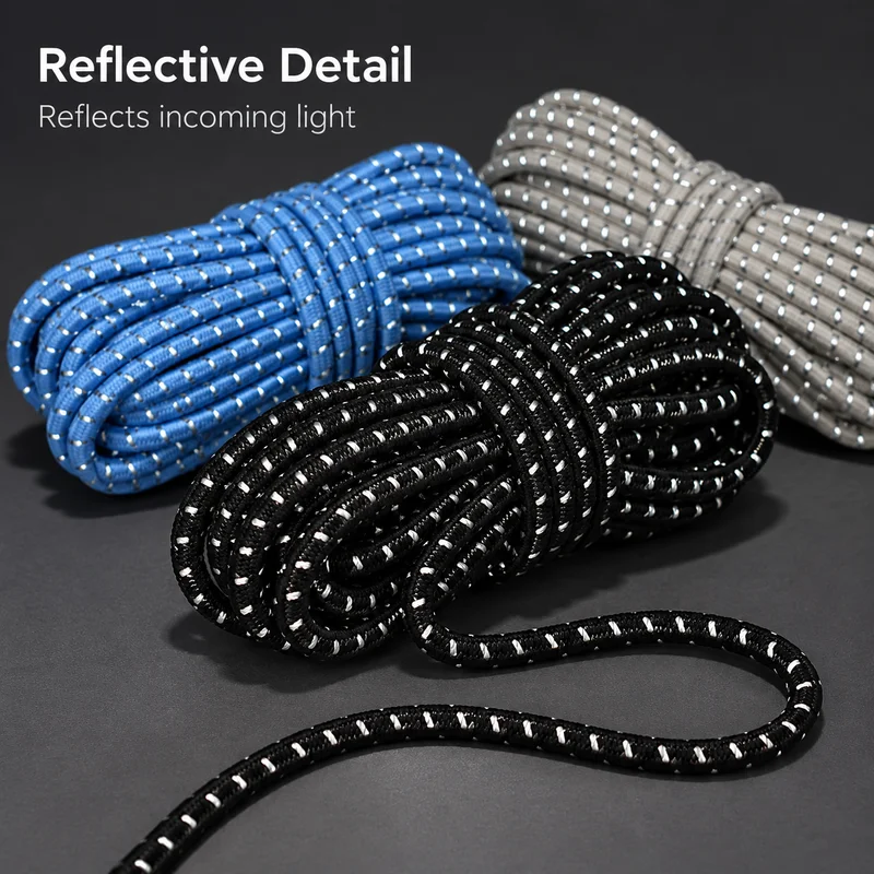 10/30/80Meters 3mm Reflective Elastic Cord Braided Round Stretch Rope for Drawstring Sewing DIY Crafts with Nine Color Options