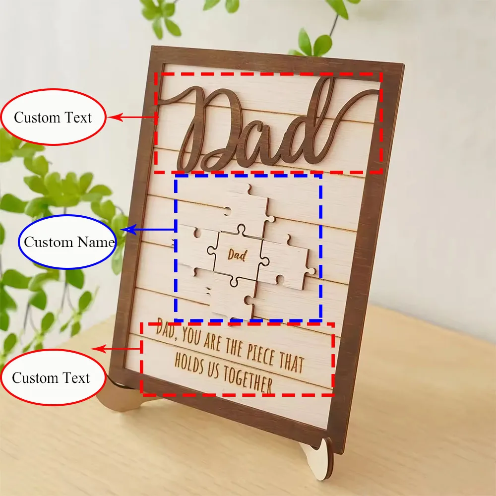 Custom Carved Wooden Puzzle Frame Personalized Name Gift For Father And Mother With Stand Home Desktop Decoration Ideal Gift