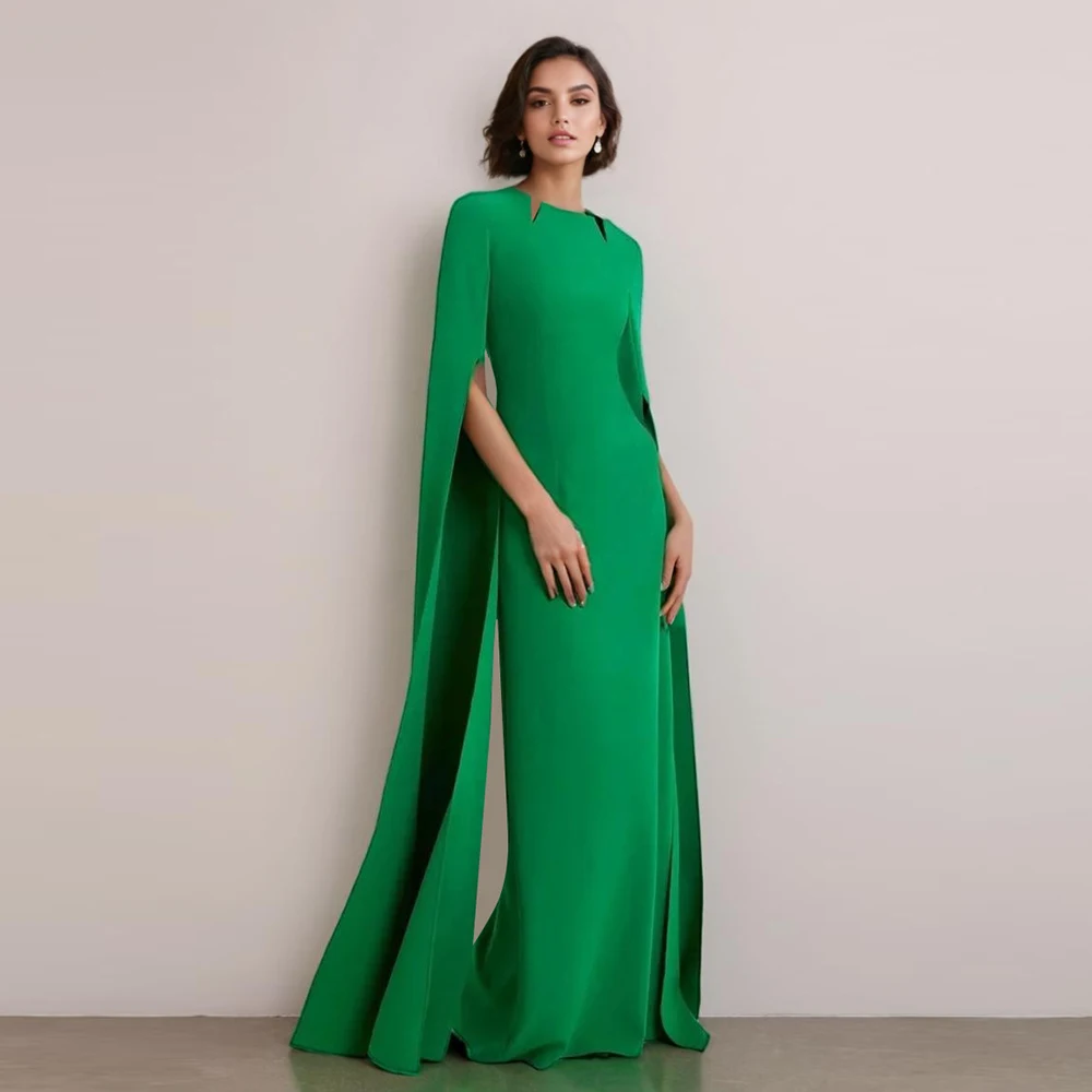 

Solid Elegant Slimming Dresses For Women Round Neck Cloak Sleeve High Waist Minimalist Temperament Split Dress Female