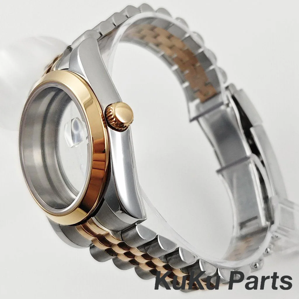 36mm/40mm cristal de safira prata rosa caixa de relógio para nh34 nh35 nh36 nh38 nh70 eta2824 movimento 28.5mm dial jubileu pulseira