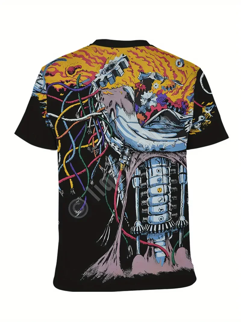 تي شيرت رجالي جديد ثلاثي الأبعاد بنمط وجه مطبوع كاجوال على طراز الشارع بأكمام قصيرة تي شيرت برقبة دائرية ملابس كبيرة الحجم #3