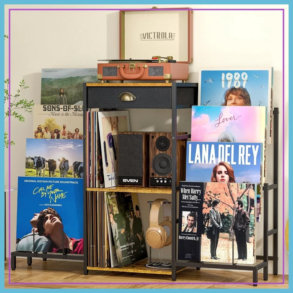 

Vinyl Record Player Stand with Storage for 200 Albums, 8-Tier Display Shelf, Turntable Cabinet for Living Room