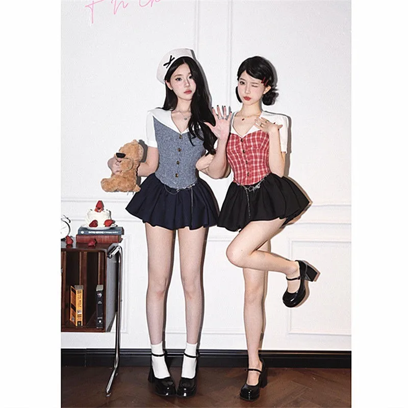 Summer Sweet Navy Collar Hollow Tutu Pants Lolita Dress Women's Clothing Y2k Aesthetic 2 Colours Elegant Jk Uniform Carnival