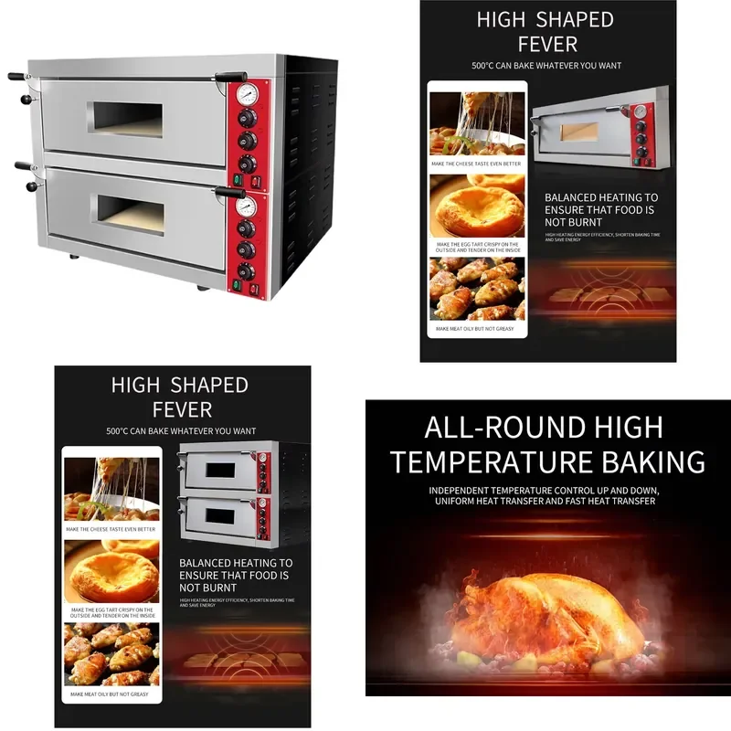 for SY 10000 Professional Electric Pizza Oven 500 Degree 2 Deck Commercial Bread Baking Horno Single Stainless Steel Kitchen