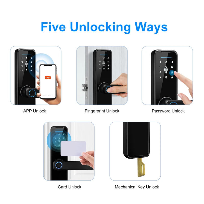 Tuya Wifi Biometric Fingerprint  Smart Door Lock Electronic Door Lock with Tuya APP/IC Card/Password/ Key Unlock Smart Door Lock