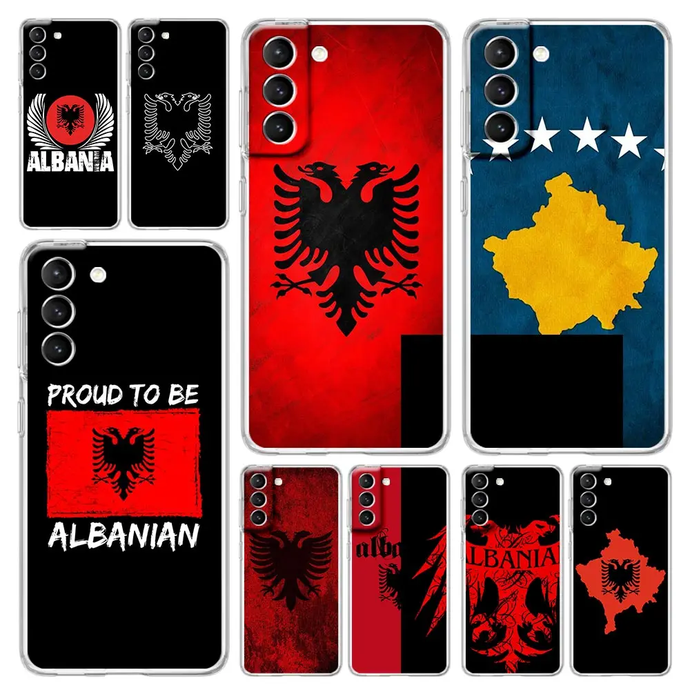 Albania Albanians Flag Shockproof Phone Case For Samsung Galaxy S23 Ultra S22 5G S20 S21 FE 5G S10E S9 S8 S10 Plus Clear Cover