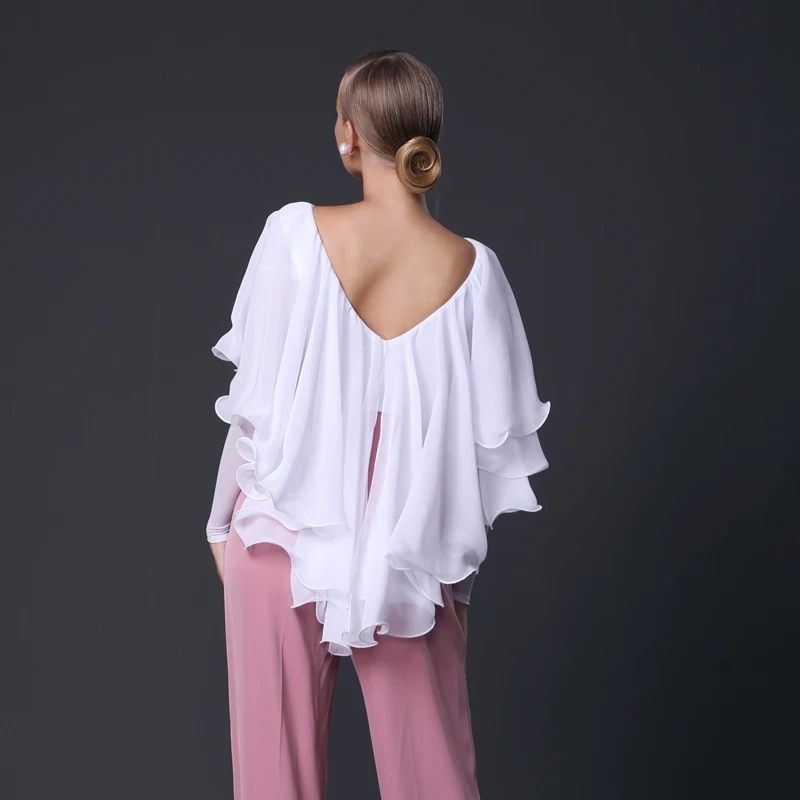 Flapper Sleeves Modern Dancing Top Women Latin Waltz Ballroom Dance Competition Tops Latin Tops Stage Practice Wear SL7482