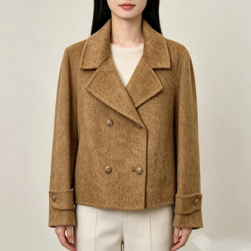 2026 Fashion Double-sided Wool Suit Jacket Women's Woolen Short Coat Autumn Winter Double-breasted Blazers Casual Cashmere Coats