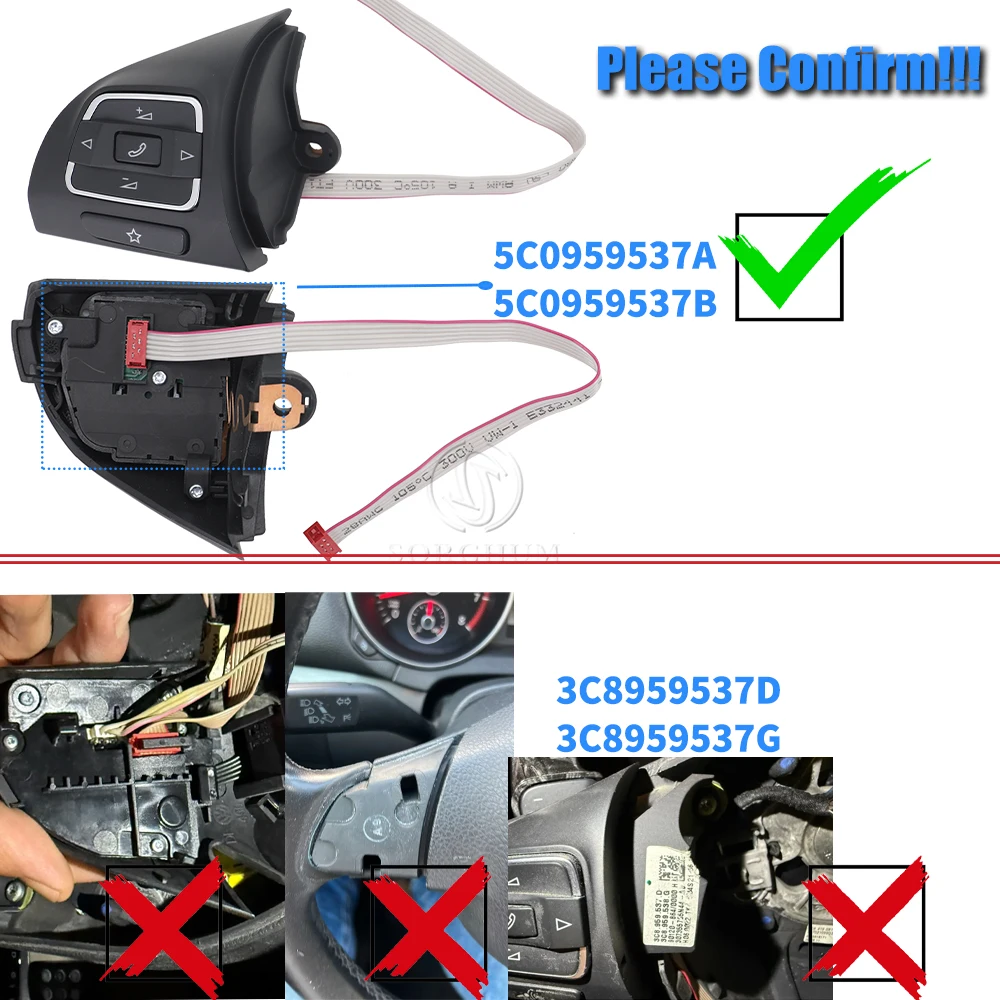SORGHUM Car Steering Wheel and Multimedia Button Multifunction Switch For Volkswagen Golf MK6 Tiguan Jetta 5C0959537B 5C0959538B